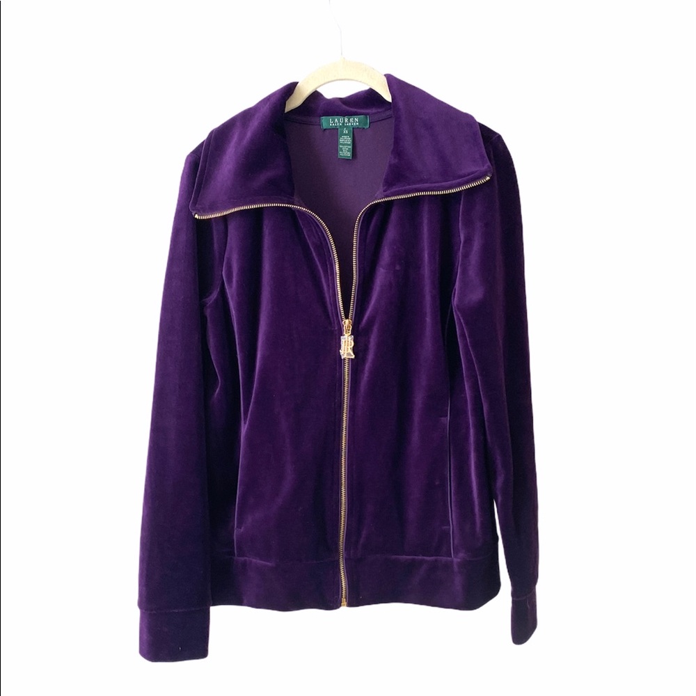 New without tag Ralph Lauren velour deep purple with gold zip up jacket - Picture 1 of 6